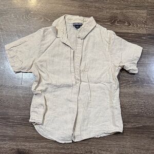Land’s End women’s Short-Sleeve 100% Linen Button-Down in Beige